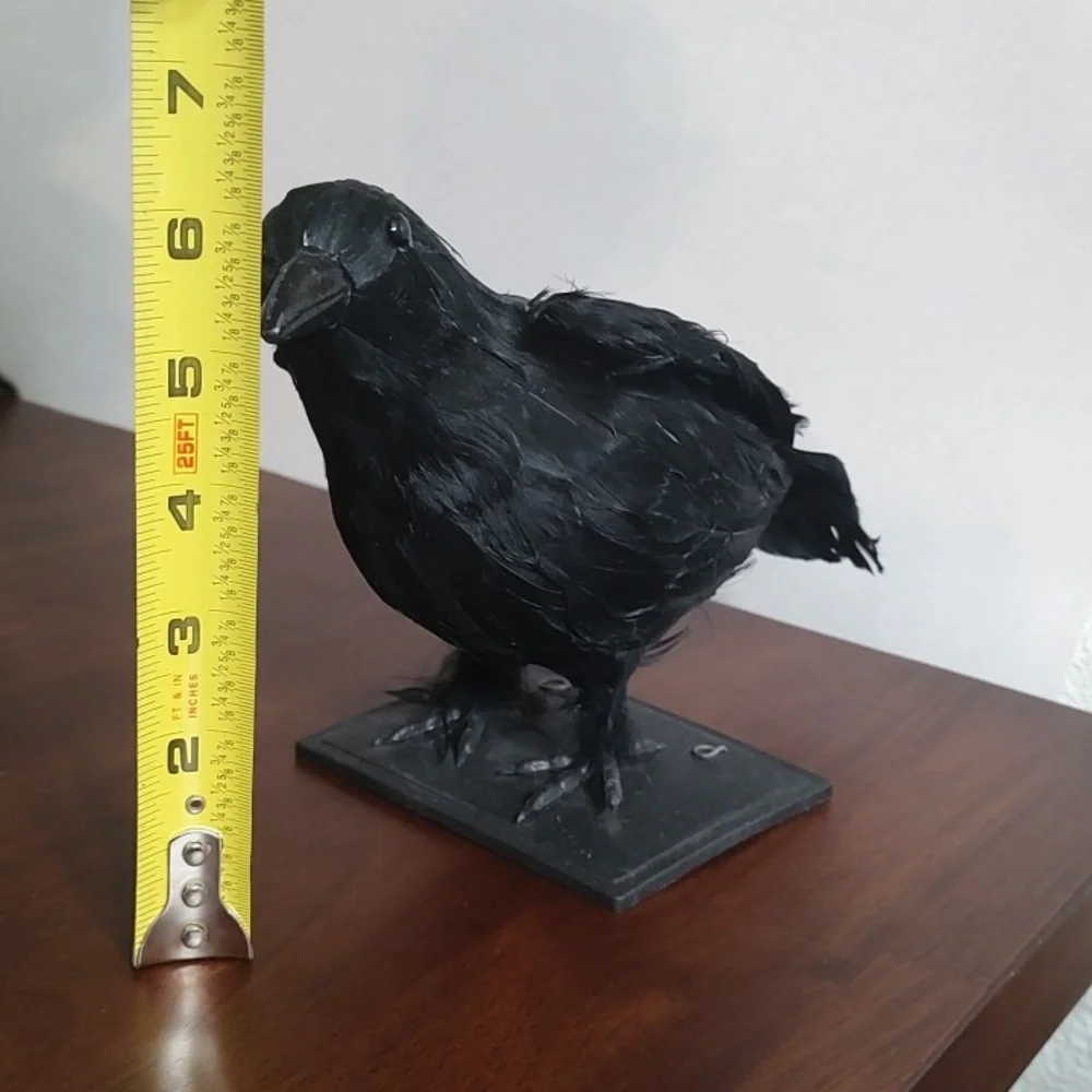 Black Raven Crow Sculpture Real Feathers Bird Halloween Decor Movie Set Prop - Picture 14 of 14